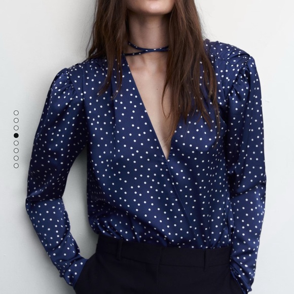 Mango Satin blouse with floral polka-dots size 4 - Picture 1 of 7